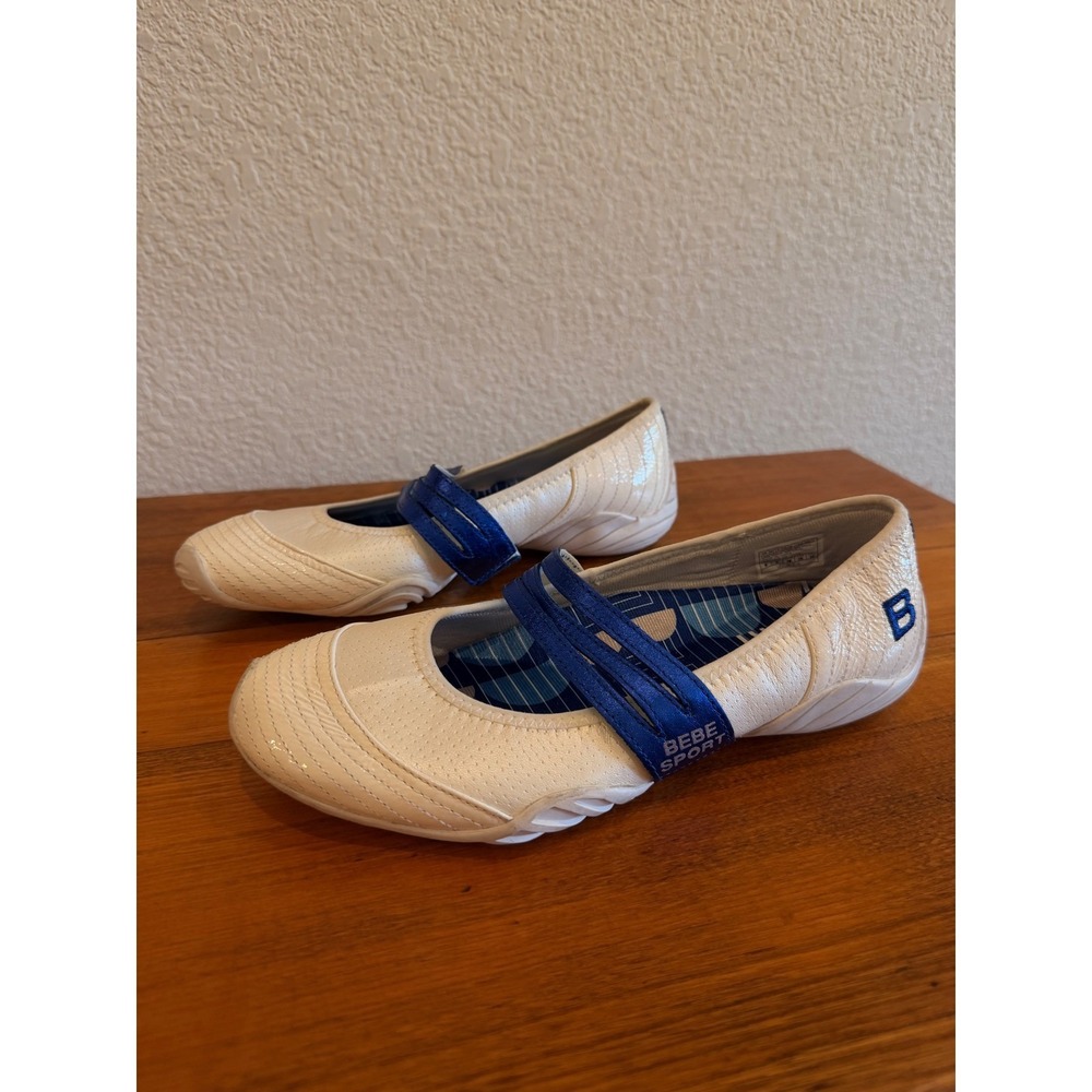 Y2K Bebe Sport Womens White Blue Leather Mary Jane Ballet Flats 8 Puma Sporty - Picture 4 of 11